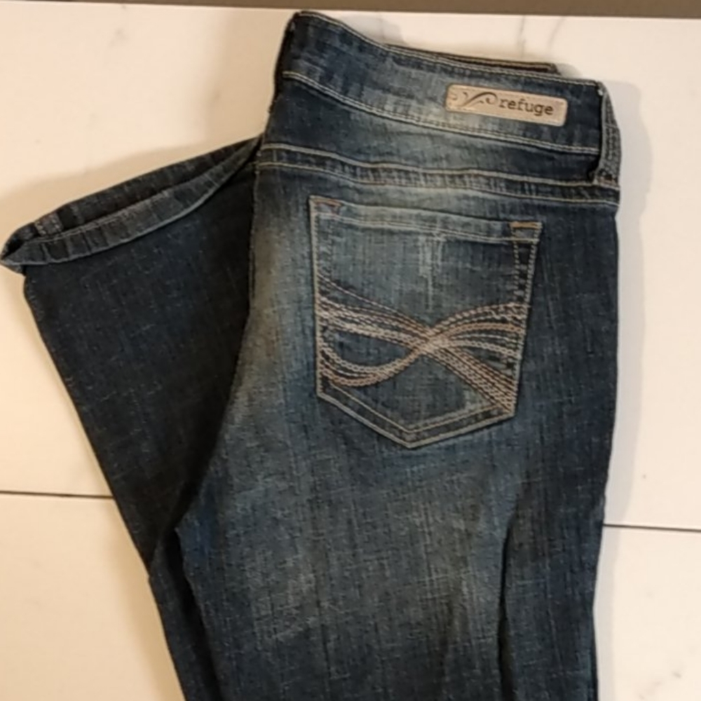 Refuge Runway Everyday Distressed Shred Boot Cut Jeans